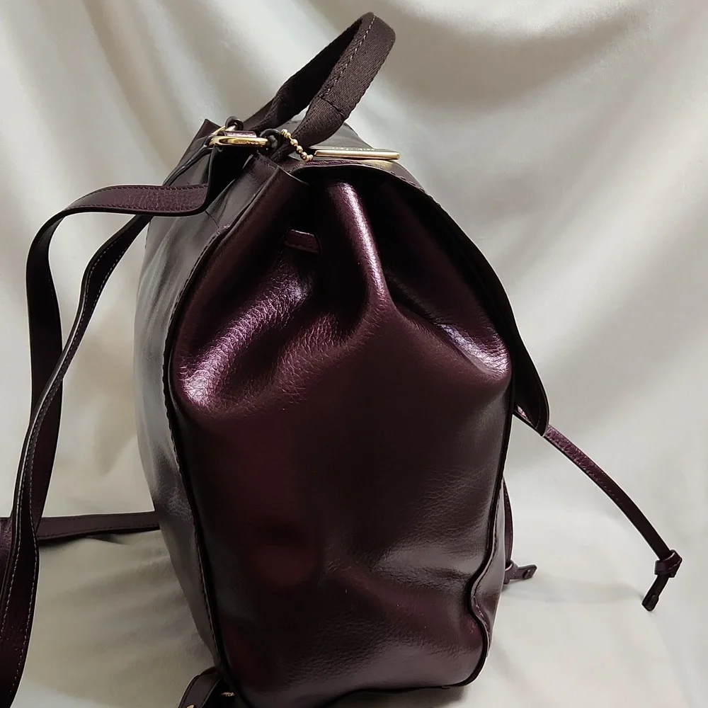 Coach Derby Purple Metallic Leather Backpack - Picture 3 of 16